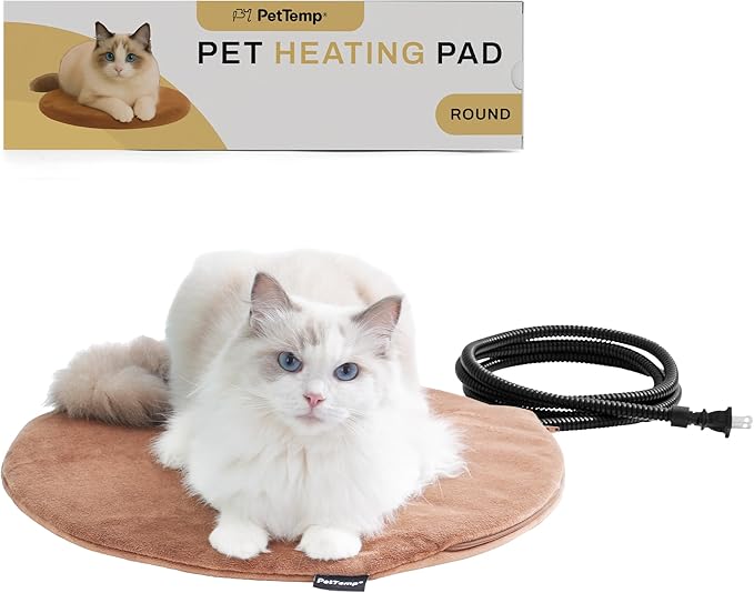 Heated Pet Pad for Dogs and Cats, Waterproof Heating Mat with Chew-Resistant Cord, Constant Warmth for Indoor & Covered Outdoor Use, Multiple Sizes and Colors (Brown, R: 16" × 16" × 1.3")