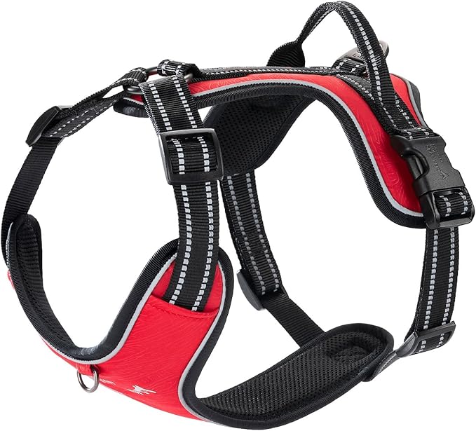 EXCELLENT ELITE SPANKER Nylon Reflective Dog Harness Adjustable No Pull Lightweight EVA Padded Vest Nameplate-Front Clip Service Dog Harness with Buckle for Medium Large Dogs (Red, XL)