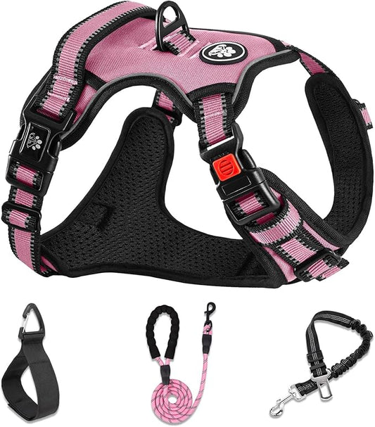NESTROAD No Pull Dog Harness,Adjustable Oxford Dog Vest Harness with Leash,Reflective No-Choke Pet Harness with Easy Control Soft Handle for Small Dogs(X-Small,Pink)