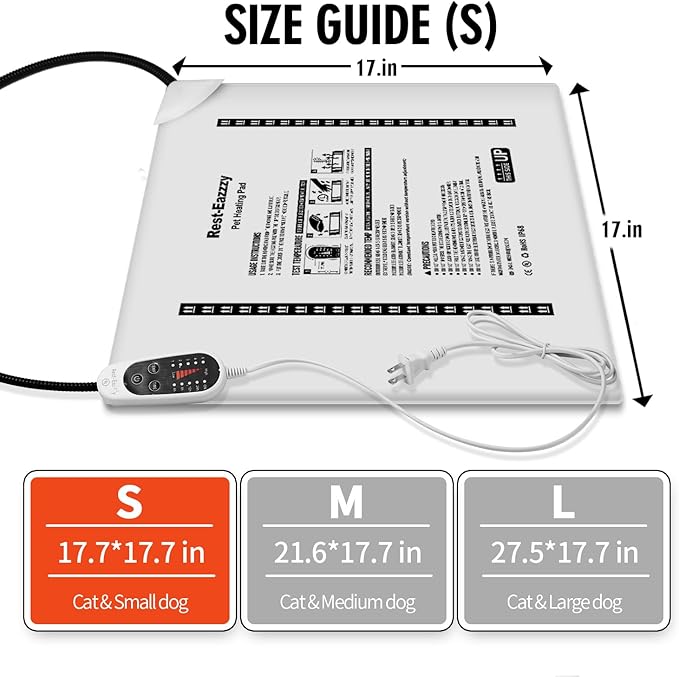 Rest-Eazzzy Pet Heating Pad Indoor, Dog Heating Pad Mat with Removable Cover, 5 Level Timer 5 Level Temperature, Electric Pet Warming Mat for Cat Dog Automatic Power-Off (Heat pad, Pure-Blue)