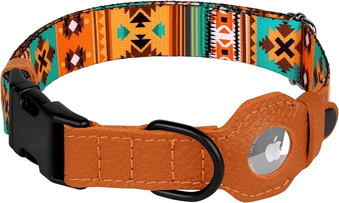 AirTag Dog Collar with Metal Buckle - Printed Nylon Soft Leather Dog Collar with Apple AirTag Holder - Secure Tracking GPS Pet Collars for Girl Boy Small Large Dogs (XS, 9"-12" Neck Fit, Southwest)