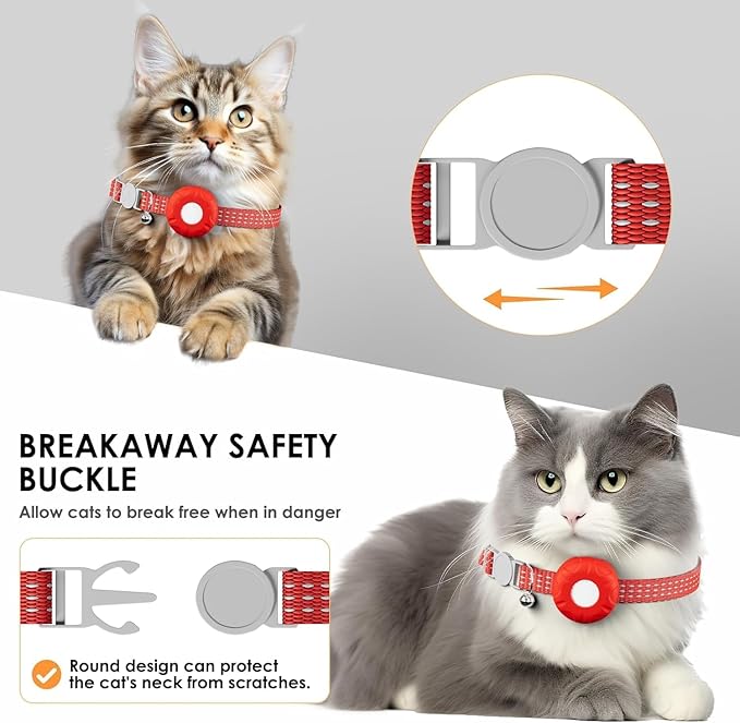 Cat Tracker,Pet Tracker for Cats Compatible with Apple Find My App(Only iOS),Waterproof Tracker Cat Collar with Safety Elastic Buckle,No Monthly Fee,Works with Any Collar (Red)