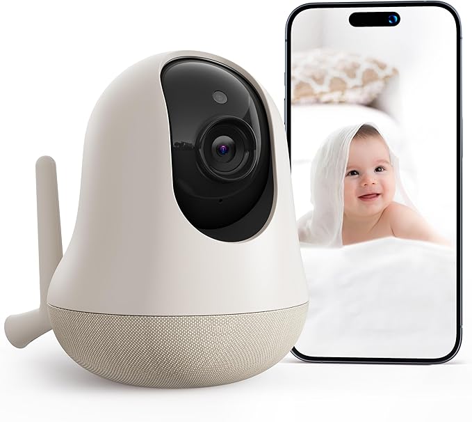 nooie Upgrade 5G Baby Monitor WiFi Smartphone, 2K Baby Camera Monitor 360 Pan & Tilt, HD Night Vision, Temperature Sensor, AI Motion Track, Two-Way Audio, Cry/Sound/Motion Detection, Works with Alexa