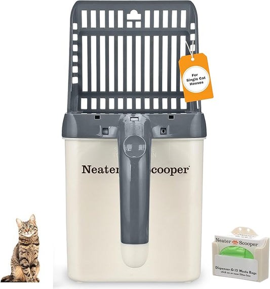 Neater Pet Brands Neater Scooper Standard Cat Litter Scoop, 15 Refill Bags – Mess-Free Cat Litter Scooper with Bag, Spill-Proof Kitty Box Sifter, Bin Doubles as Scoop Holder, For Single-Cat Households