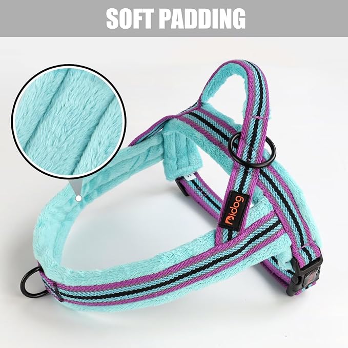 Didog Soft Flannel Padded Dog Vest Harness, No Pull/Quick Fit Reflective Dog Strap Harness, Easy for Training Walking (M:Chest 21-26", Mixed-Blue)