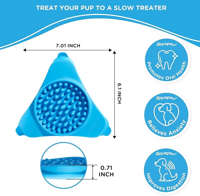 Aquapaw Dog Licking Mat - Suction Slow Feeder & Feeding Mat - Bath Toy Dispenser for Dog Bath Toys & Grooming Treats - Grooming Lick Pad for Peanut Butter Treat & Shower Snack Holder - Blue