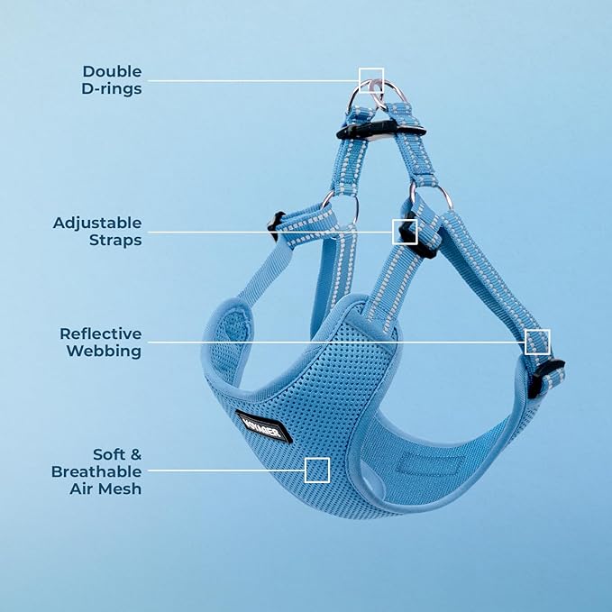 Best Pet Supplies Voyager Mesh Dog Breathable Harness Reflective Stitching, All Weather Adjustable for Walking Training, or Running - Heavy Duty & Durable, Harness (Baby Blue), XS