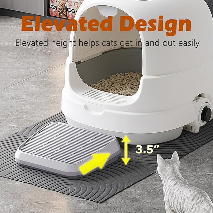 SpaceTime Elevated Cat Litter Mat for Litter Box,Trapping Litter Ramp/Steps for Floor Indoor,Washable Easy Cleaning Cat Pad with Filter Function,Suitable for Kitty & Senior Cats (Light Grey)
