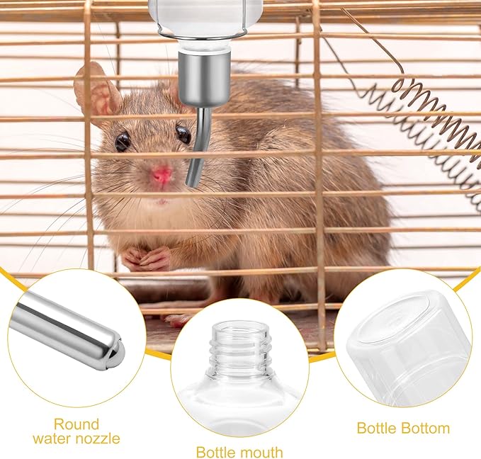 TEHAUX Parrot Water Feeder Pet Hanging Water Feeding Bottle No Drip Dispenser Pet Supplies with Stainless Steel Ball Nipple for Rabbits Guinea Pigs Hamsters Chinchillas 2pcs
