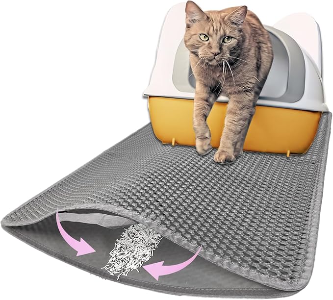 Large Cat Litter Mat - 30"x 24" Double Layer Honeycomb Kitty Litter Mat,Waterproof and Urine-Proof,Easy to Clean with Handles,Ideal Litter Trapping Mat for Cats