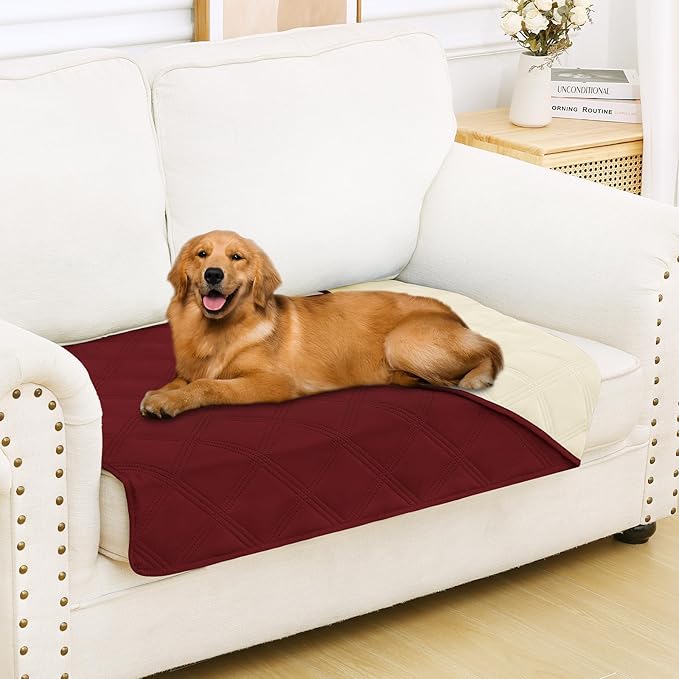 Smiry Waterproof Dog Bed Cover Blanket 30x53, Soft Reversible Pet Blanket, Washable Leakproof Cats Dogs Couch Cover for Sofa, Couch, Furniture, Lattice, Wine Red/Beige