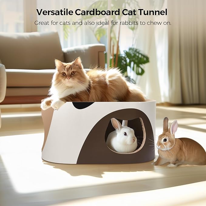 Big Cat Scratcher Lounge, Corrugated Cardboard Cat Scratcher House with Hole, Large Scratching Lounger Bed, Cat Scratching Pad for Indoor Cats as Furniture Protector, Rabbit Cardboard House