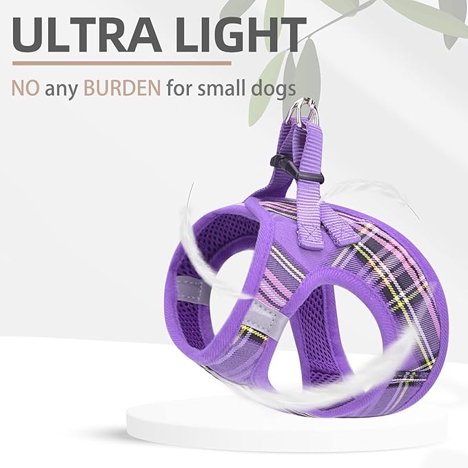PUPTECK Adjustable Dog Harness Collar and Leash Set Step in No Pull Pet Harness for Small Medium Dogs Puppy and Cats Outdoor Walking Running, Soft Mesh Padded Reflective Vest Harnesses, Purple XL