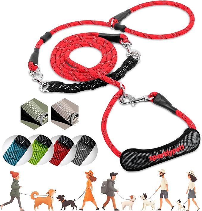 SparklyPets Multifunctional Bungee Hands Free Leash with Detachable Slip Lead – Crossbody & Waist Leash for Dog Walking, Medium & Large Breeds (Red)