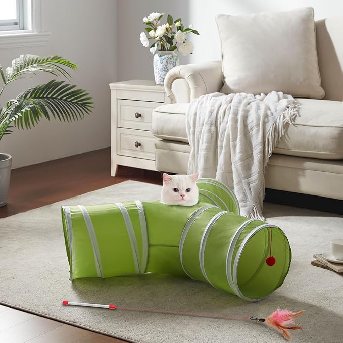 Cat Tunnels for Indoor Cats 3 Way Play Toy Kitty Tunnel Peek Hole Toy with Ball for Cat Tube Fun for Rabbits Kittens and Dogs