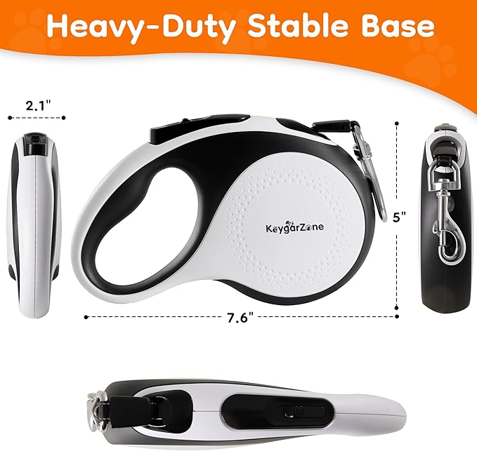 Retractable Dog Leash for Large Dogs with LED Light, 16.4ft Long Pet Leash up to 110lb Pull, 360° Tangle-Free One-Button Control for Small & Large Dogs & Cats, with Charging Cable, White