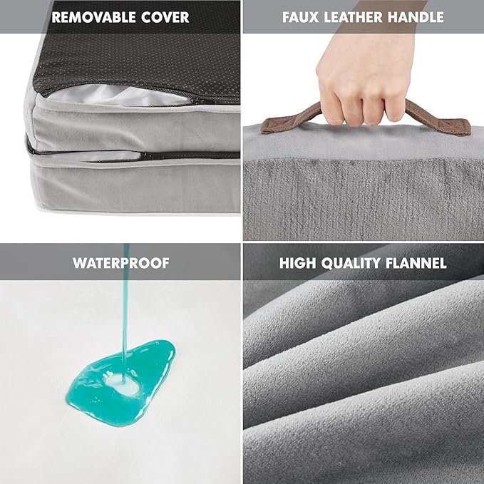 Friends Forever Orthopedic Dog Bed for Extra Large Dogs, Waterproof Memory Foam Dog Sofa Bed XL with Removable Washable Cover, Ally Grey, 42x32x7