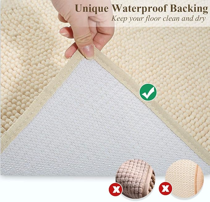 VIVAGLORY Cat Litter Mat Softgrip Litter Trapping Mat, Muddy Litterbox Rug for Indoor & Floor, Machine Washable Easy Clean Soft Microfiber for Cat, 35"× 25", Beige