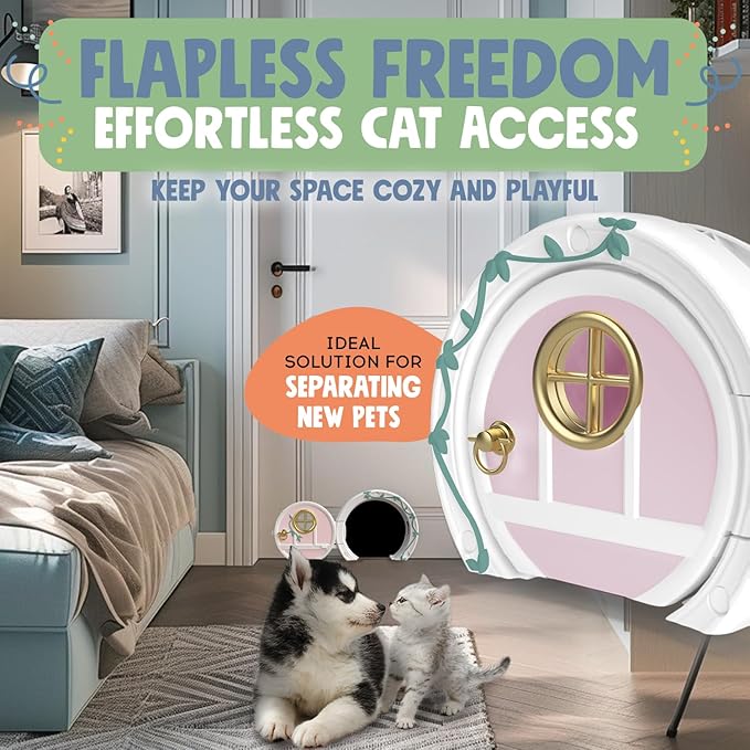 Gnome® Door Cat Door for Interior Doors - Stylish & Functional with No Flap, Lockable, and Easy Installation, Spacious Large Kitty Door for Cats Up to 20 lbs, Private and Comfortable Pet Door