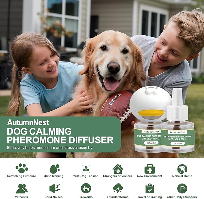 14 IN 1 Dog Calming Diffuser Kit with Night Light | 4 Plug-in Diffusers + 10 Refills (48ml Each) | New Formula Pheromone for Dogs | Anxiety Relief, Stop Barking, Reduce Stress | 300 Days Supply