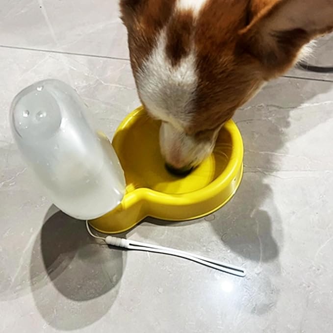 Portable Dog Water Bottle Dispenser, 17oz Dog Outdoor Water Bottle Bowl Foldable Pet Travel Eating Drinking Bottle Bowl (Yellow, 16.9oz)