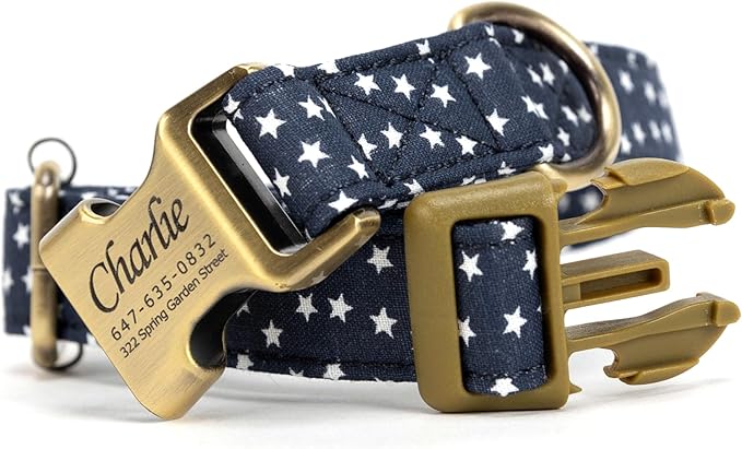 Personalized Dog Collar with Name and Phone Number Engraved,Adjustable Custom Puppy Collar,Organic Cotton Pet Collar for Small Medium Large Boy Girl Dogs
