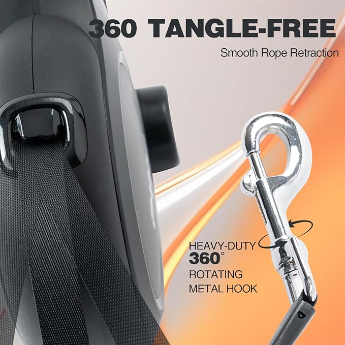 PINA Upgraded Retractable Dog Leash, 26 ft Dog Leash for Small Medium Large Dogs Up to 110lbs, Heavy Duty Reflective Nylon Tape 360° Tangle-Free, with Anti-Slip Handle, One-Handed Brake, Pause, Lock
