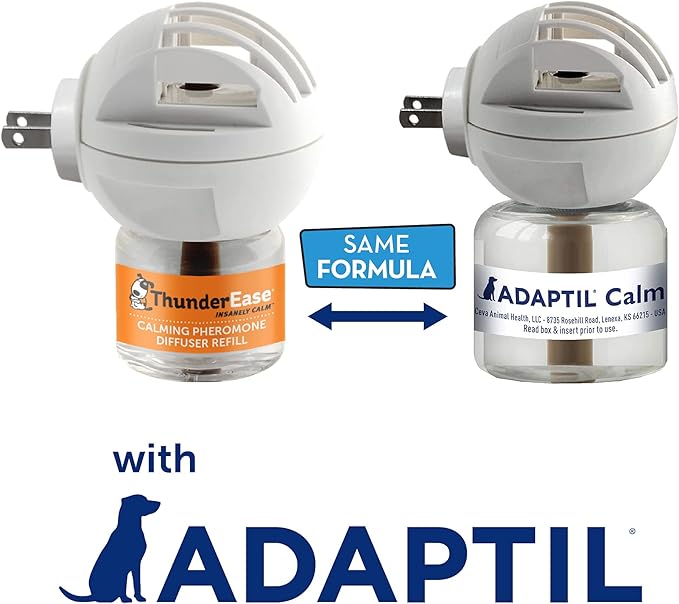 ThunderEase Dog Calming Pheromone Diffuser Kit | Powered by ADAPTIL | Vet Recommended to Relieve Separation Anxiety, Stress Barking and Chewing, and Fear of Fireworks & Thunderstorms (90 Day Supply)