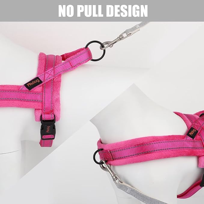Didog Soft Flannel Padded Dog Vest Harness, Escape Proof/Quick Fit Reflective Dog Strap Harness,Easy for Training Walking,Hot Pink S Size