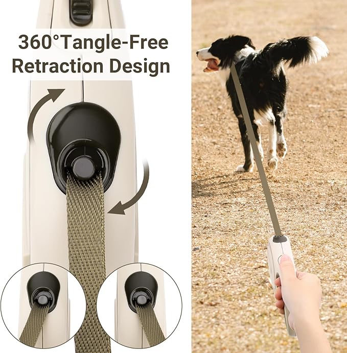 Segarty Retractable Leash Small Dog, 16ft Heavy Duty Walking Dog Leash for Medium Pet up to 44lb, Anti-Slip Handle 360°Tangle-Free Nylon Tape, One-Handed One Button Lock and Release (Khaki)