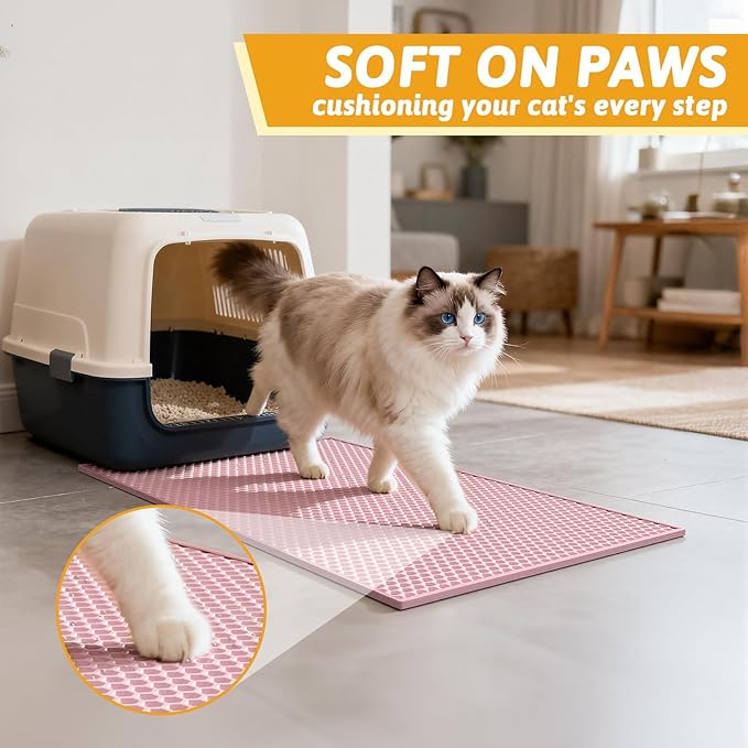 Pieviev Cat Litter Mat Double Layer Waterproof Urine Proof Trapping Mat 1 Pack (Pink, 24x15 Inch (Pack of 1))