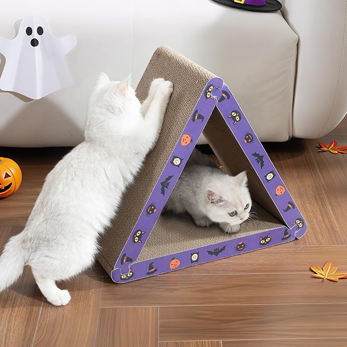 CATISM Cat Scratcher Foldable,Triangle Cat Scratching Board,6 Usable Sides Cat Scratchers for Indoor Cats,Durable Recyclable Cat Scratcher Cardboard Vertical, Orange (Pack of 3) (Purple)