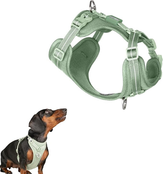 All-Weather No Pull Dog Harness Reflective Vest Harness QR Code Anti-Lost Adjustable Quick-Release Buckle Soft Padded Breathable Harness for Small Medium Large Dog (Light-Olive, XS)