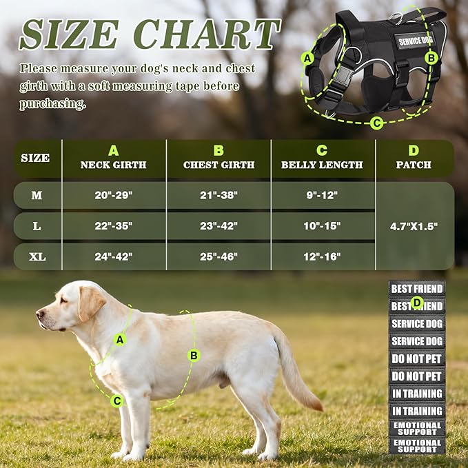 Service Dog Vest with Pockets,Large Dog Harness and Removable Backpack for Training Hiking,Pet Vest with Handle&Molle System for Patches,Black L