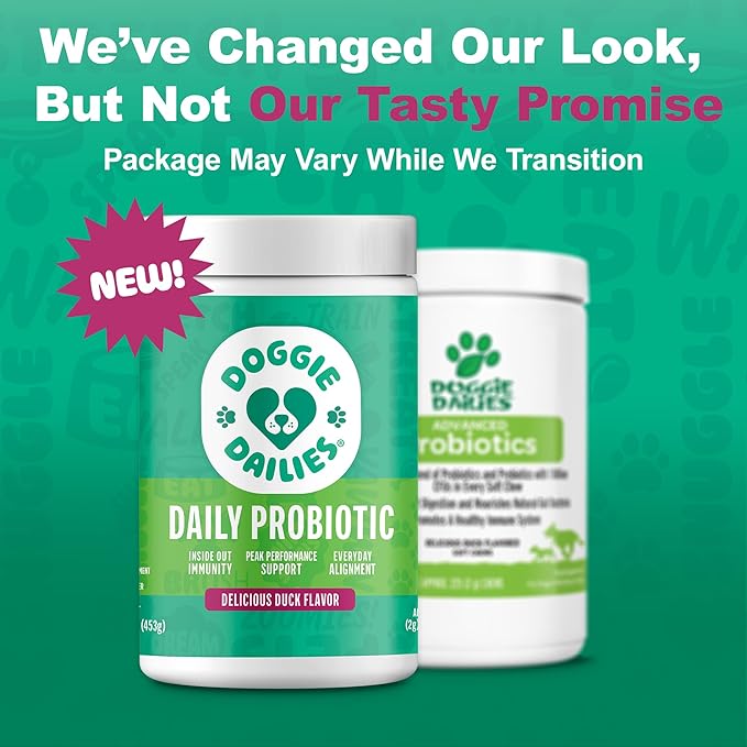 Doggie Dailies Probiotics for Dogs - Advanced Dog Probiotics with Prebiotics - Promotes Digestive Health - Supports Immune System and Overall Health (Duck) 225 Soft Chews