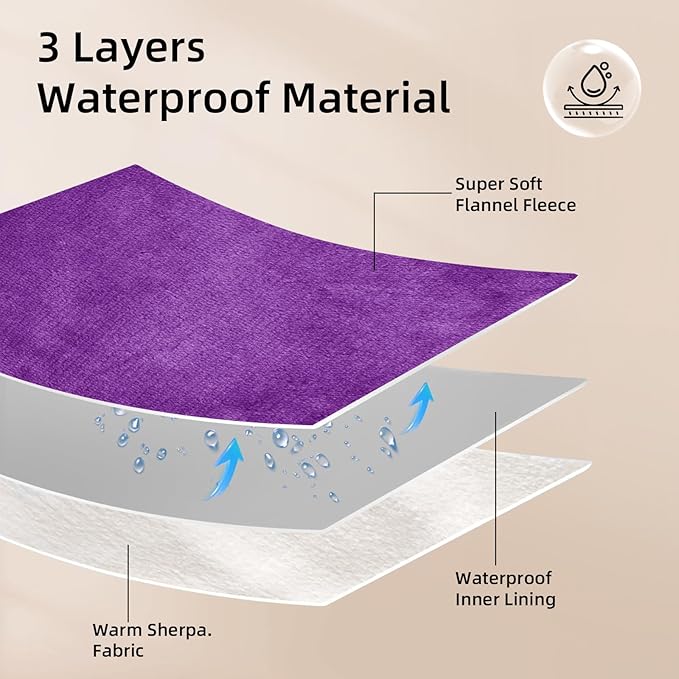 Waterproof Dog Blanket for Couch,Pee Proof Pet Blanket with 3-Layer Protection,Reversible Sherpa & Flannel Furniture Protector for Sofa Bed Car,Gifts for Cat Dog Lovers Christmas,50"x60",Purple