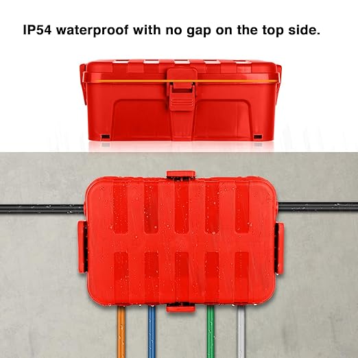 Flemoon Large Outdoor Electrical Box (12.5 x 8.5 x 5 inch), IP54 Waterproof Outdoor Extension Cord Cover Weatherproof, Protect Outlet, Plug, Socket, Timer, Power Strip, Holiday Light Decoration, Red