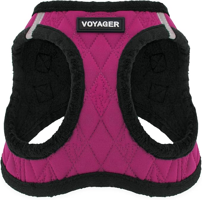 Best Pet Supplies - All Weather Mesh/Plush, Reflective, No Pull Harness for Small, Medium Dogs, Cats - Secure with Hook & Loop Fastener, Buckle, Double D-Rings - Red Rose Plush, XL