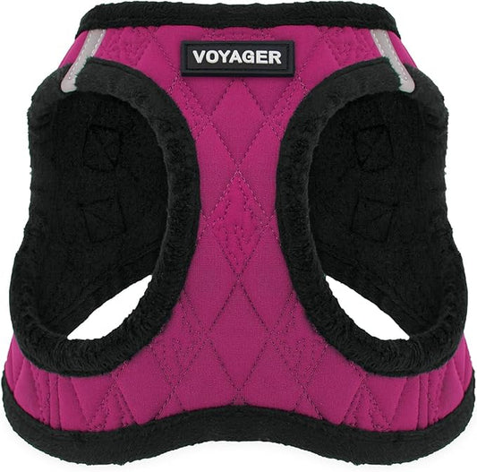 Best Pet Supplies - All Weather Mesh/Plush, Reflective, No Pull Harness for Small, Medium Dogs, Cats - Secure with Hook & Loop Fastener, Buckle, Double D-Rings - Red Rose Plush, XL