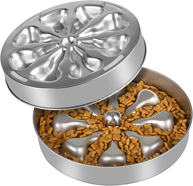 Slow Feeder Dog Bowls – Stainless Steel Non-Slip Metal Bowl for Slow Feeding, 5 Cups Large Capacity, Double-Sided Design for Dry, Wet, or Raw Food, Ideal for Small, Medium, Large Dogs