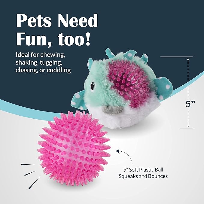 Flourish Pets 2 in 1 Multi-Layer Chew Toy for Active Dogs | Non-Toxic BPA Free Double Stitched Soft Fabric Exterior Dog Toys | Long-Lasting Dog Plush Toys - Puffer 3.5"