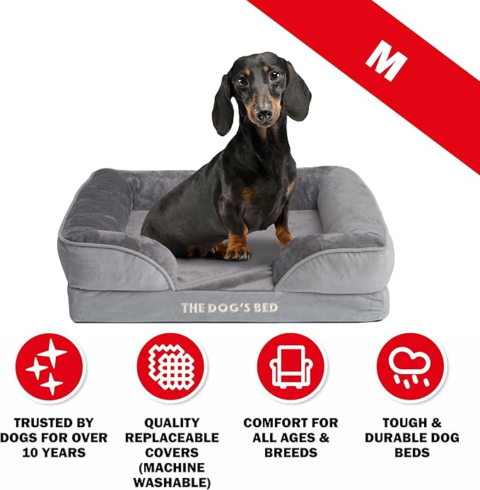 The Dog’s Bed, Orthopedic Standard Foam Waterproof Dog Bed with Standard Support, Medium Silver Grey Plush, Waterproof, Supportive Dog Bed with Replaceable Covers, Veterinary Approved