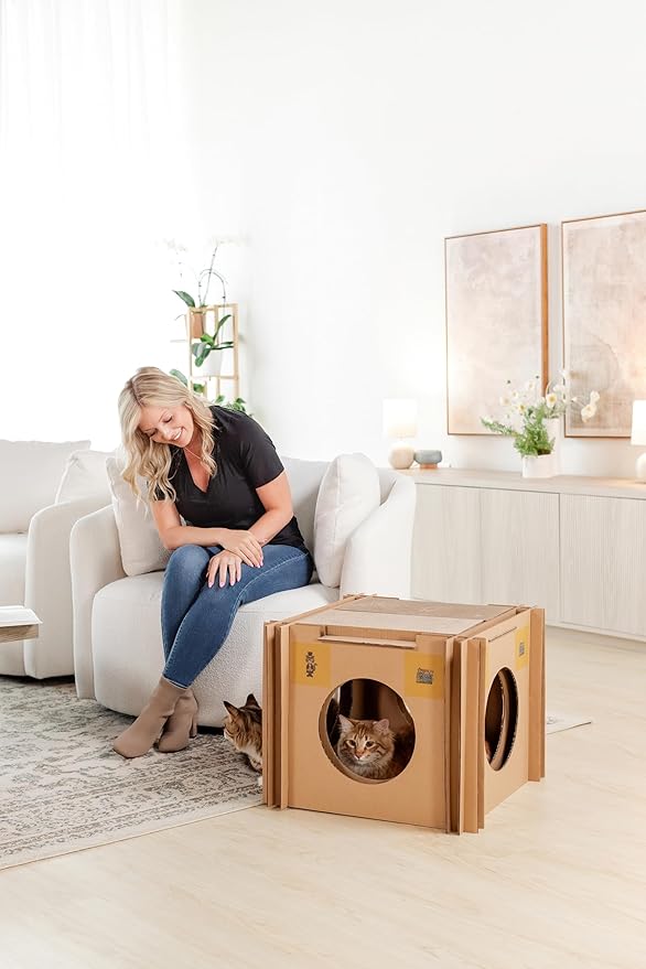 Mister’s Favorite Cat Scratcher & Hideaway House – XL Cardboard Jungle Gym & Cat houses for Large Cats & Chonky Cats – Indoor Kitty Playhouse, Cat Condo, Pet Bed, Cat Furniture, Scratch Pad & Cat Cave