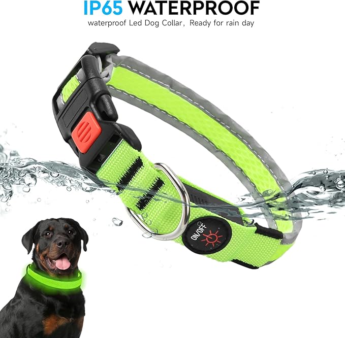 LED Dog Collar, Light Up Dog Collar USB Rechargeable, Nylon Adjustable Comfortable Soft Bright RGB 7 Colors Changing Safety Light Glowing Collar for Medium and Large Dogs(Medium,Green)