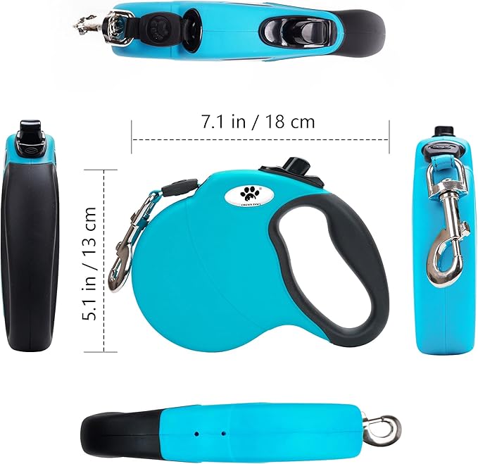 16ft Retractable Dog Leash for Large Breed Dogs up to 110 lbs with a Detachable Chew Proof Extender Wire Ropes (Blue L)