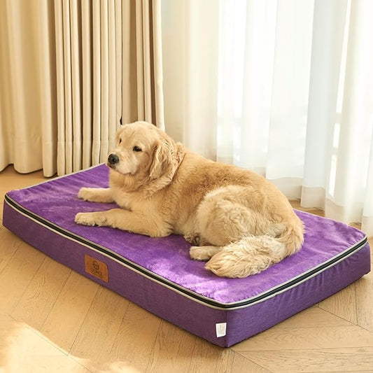 Orthopedic Memory Foam XXL Dog Bed - 6" Thick Beds for Extra Large Sized Dog - Waterproof Removable Washable Cover & Wrap-Around Zipper - Ultimate Comfort & Easy Maintenance, Purple