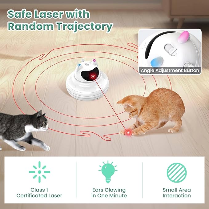 3 in 1 Automatic Interactive Cat Toy, Cat Laser Pointer Toy with Random Trajectory, Hide and Seek Moving Feather, Rechargeable Electronic Teaser Wand for Bored Indoor Cats