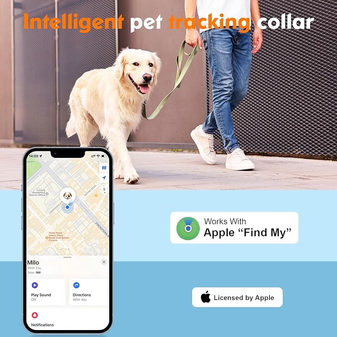 2-in-1 GPS Tracker for Dogs&Cats : Smart Collar with Real-Time Location, No Monthly Fee, Unlimited Range (iOS Only) GPS Tracker Dog Collar- Ideal for Small, Medium Large Dogs(Tracker Included)