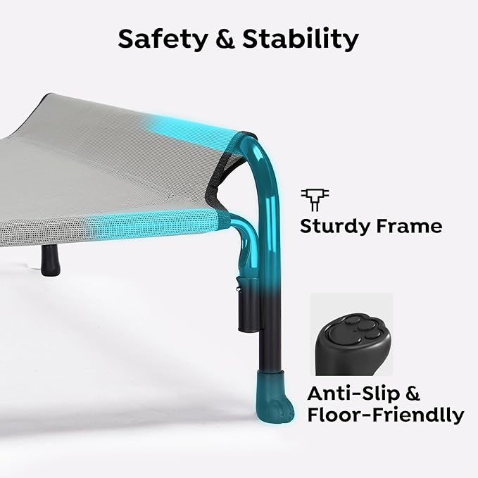Veehoo Outdoor Elevated Dog Bed, Raised Dog Cot for Large Dogs, Cooling Washable Waterproof Pet Hammock Beds with Slope Headrest, Breathable Mesh and Sturdy Frame, Large, Grey, CWC2204