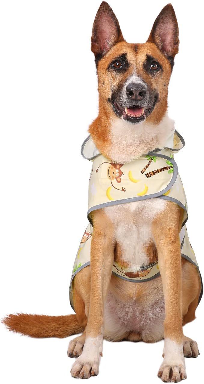 Dog Raincoats for Large Dogs Waterproof Hooded Rain Jacket with Reflective Strips Leash Hole & Poncho Adjustable Fit (Monkey,XL)